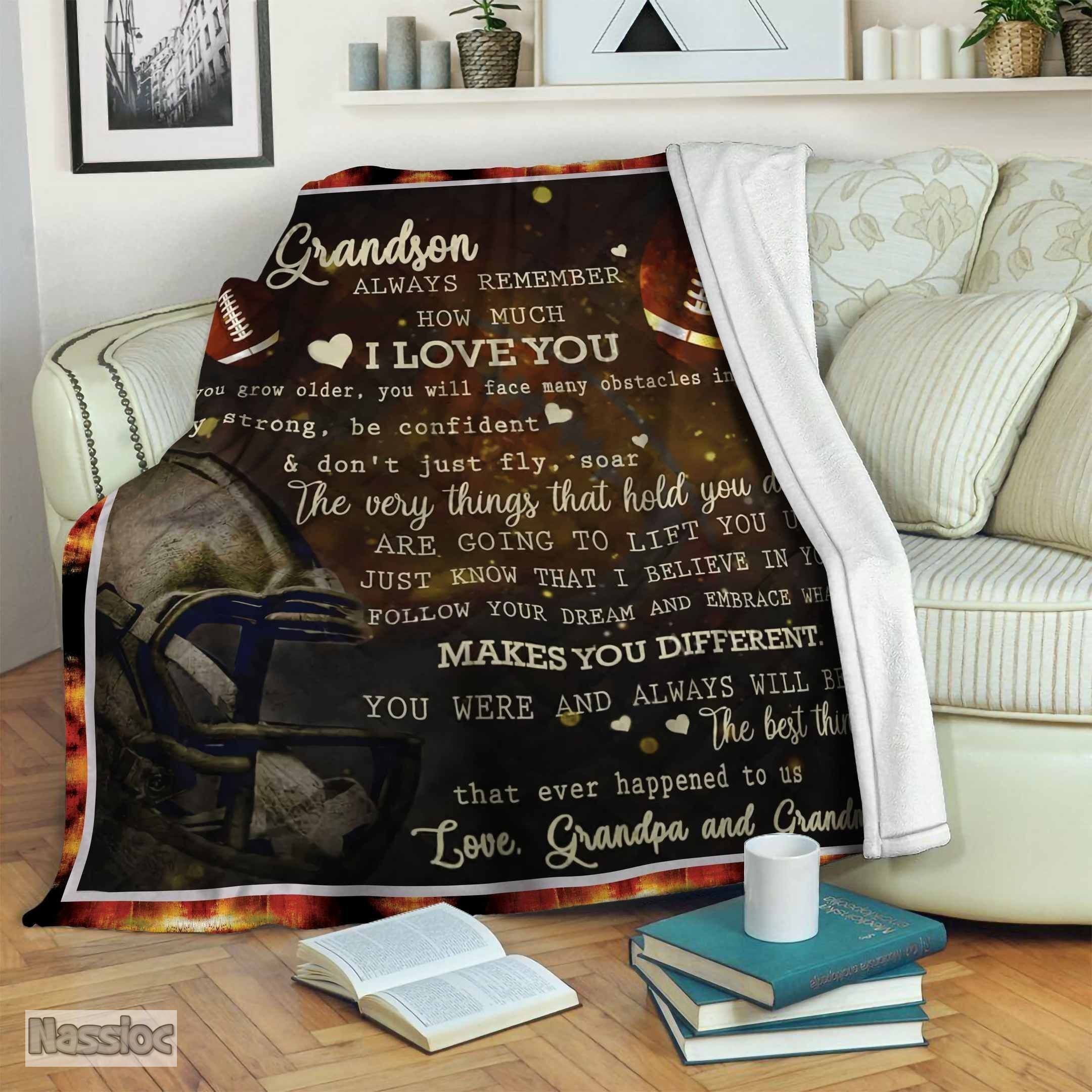 To Our Football Grandson Fleece Blanket