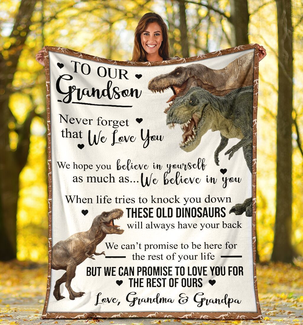 To Our Grandson Dinosaur Father’s Day Mother’s Day Sherpa Fleece Blanket