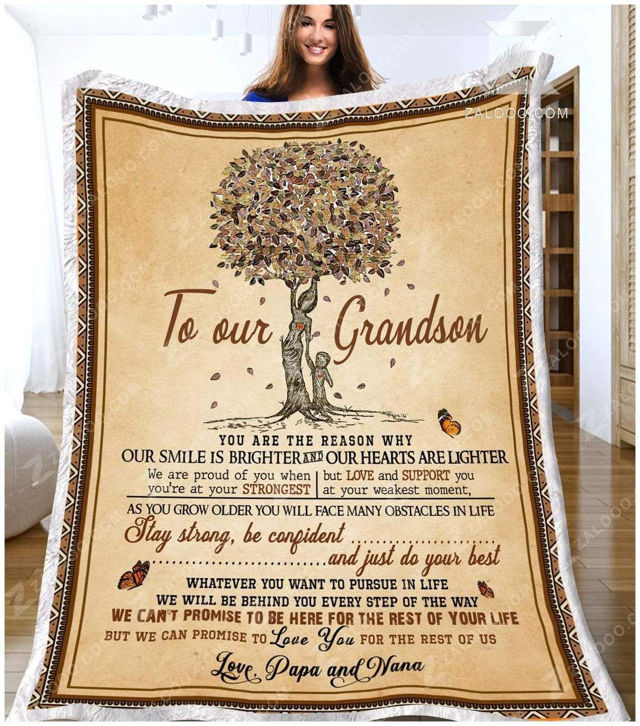 To Our Grandson You Are The Reason Why Papa Nana Sherpa Fleece Blanket