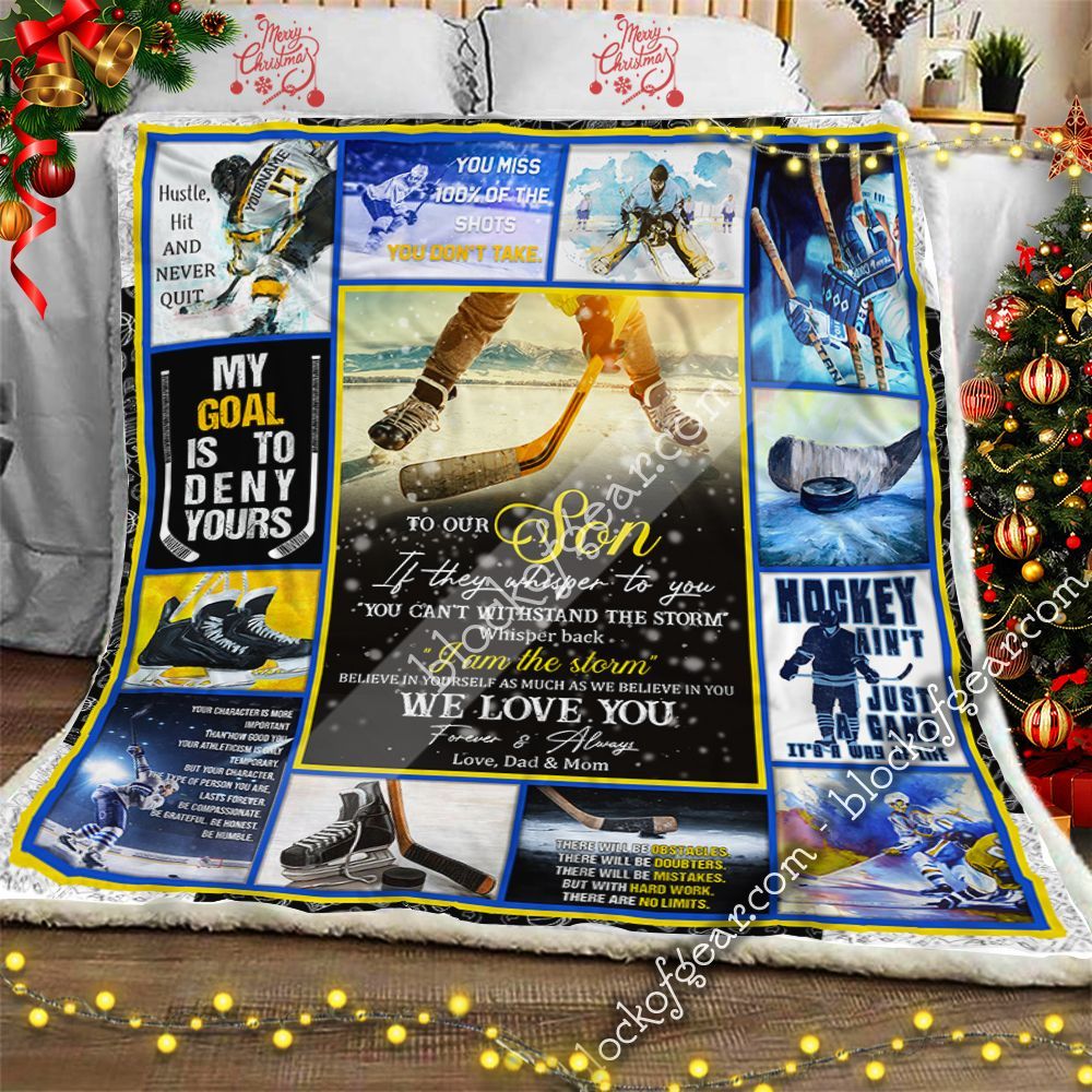 To Our Son Dad And Mom Hockey We Love You Sherpa Fleece Blanket