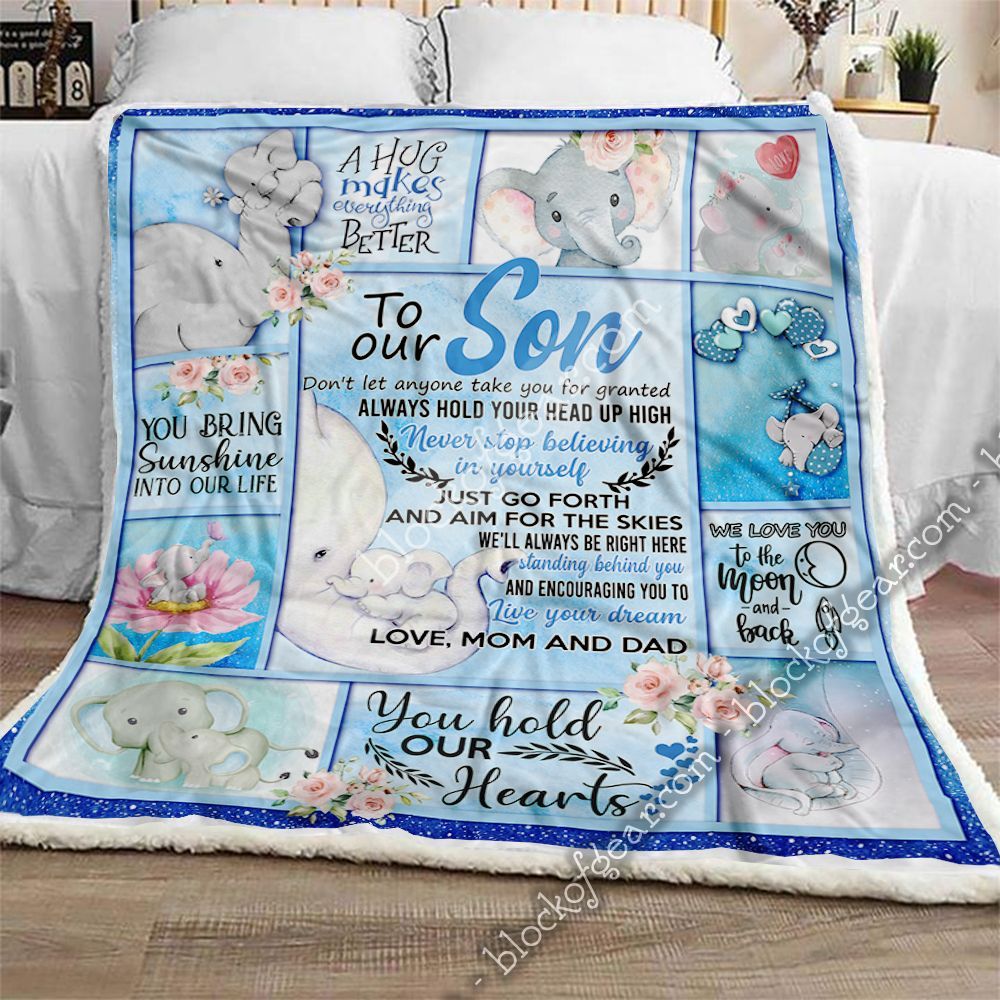 To Our Son Mom And Dad Elephant Sherpa Fleece Blanket