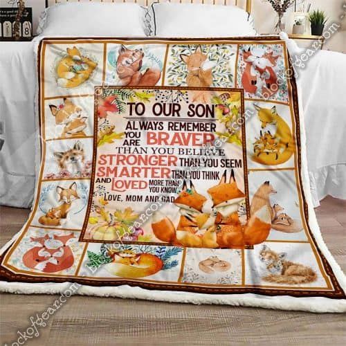 To Our Son Mom And Dad Fox Sherpa Fleece Blanket