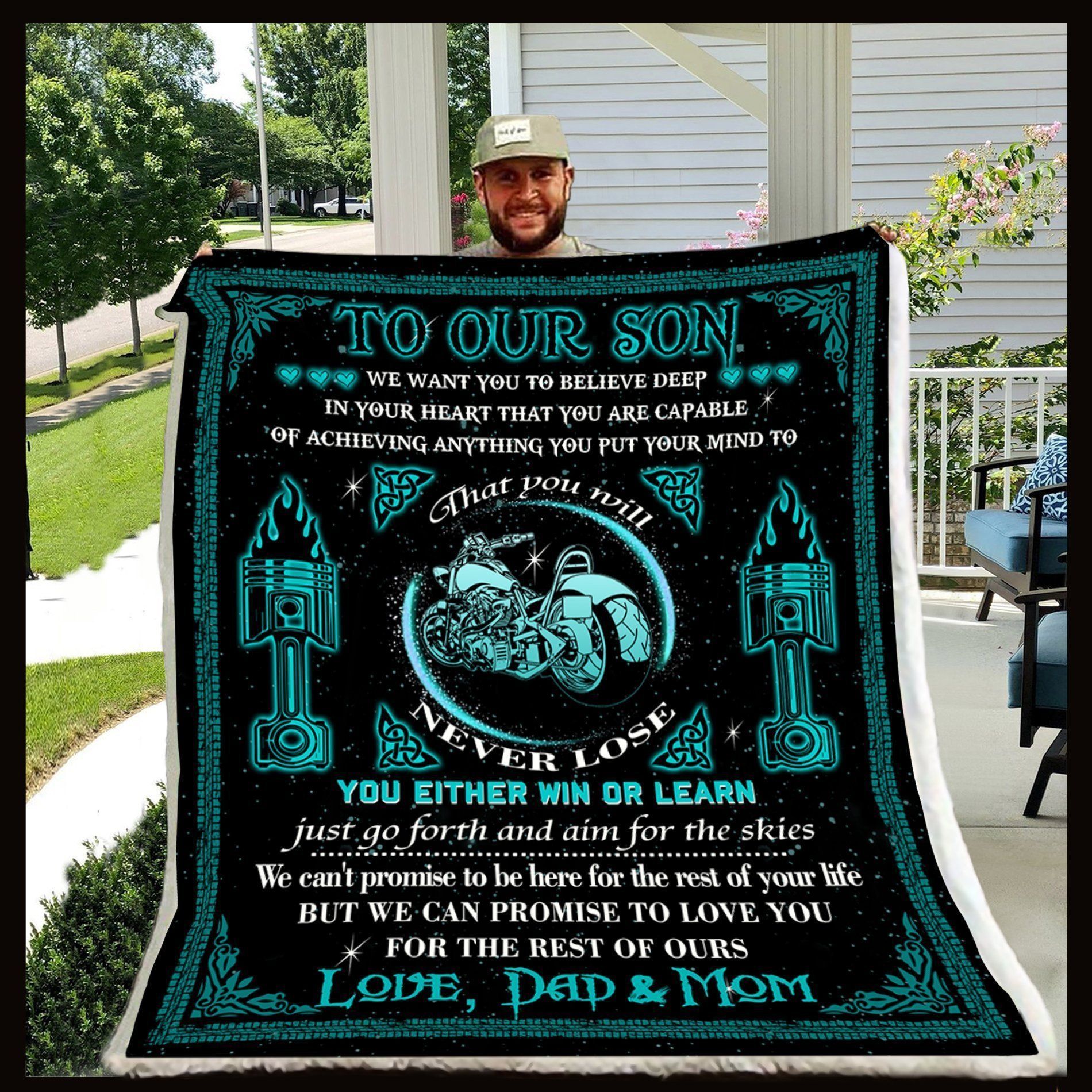 To Our Son You Will Never Lose You Either Win Or Learn Sherpa Fleece Blanket