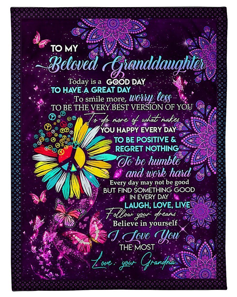 To Smile More Worry Less Peace Sign Grandma To Granddaughter Fleece Blanket Fleece Blanket