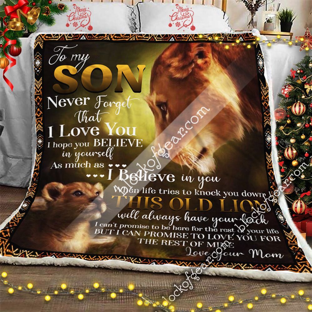 To Son From Mom This Old Lion Will Always Have Your Back Sherpa Fleece Blanket