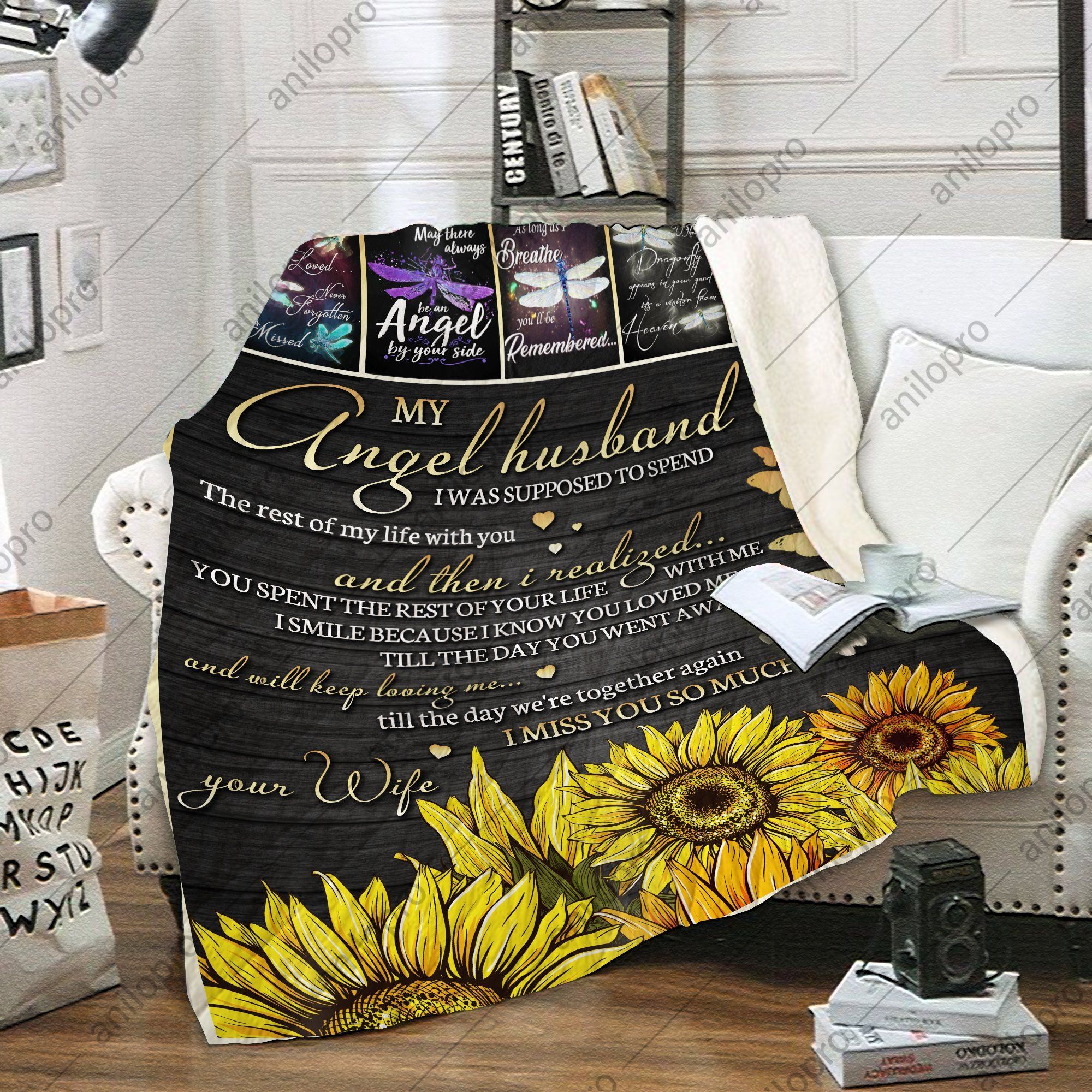 To Y Angel Husband Sunflower Sherpa Fleece Blanket