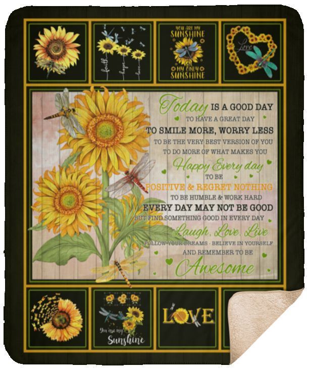 Today Is A Good Day Sunflower Sherpa Fleece Blanket