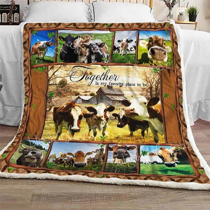 Together Is My Favorite Place To Be Cow Sherpa Fleece Blanket
