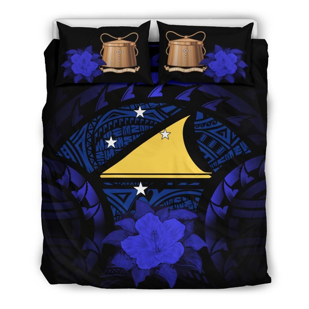 Tokelau Sun Hibiscus Blue And Black Bedding Set