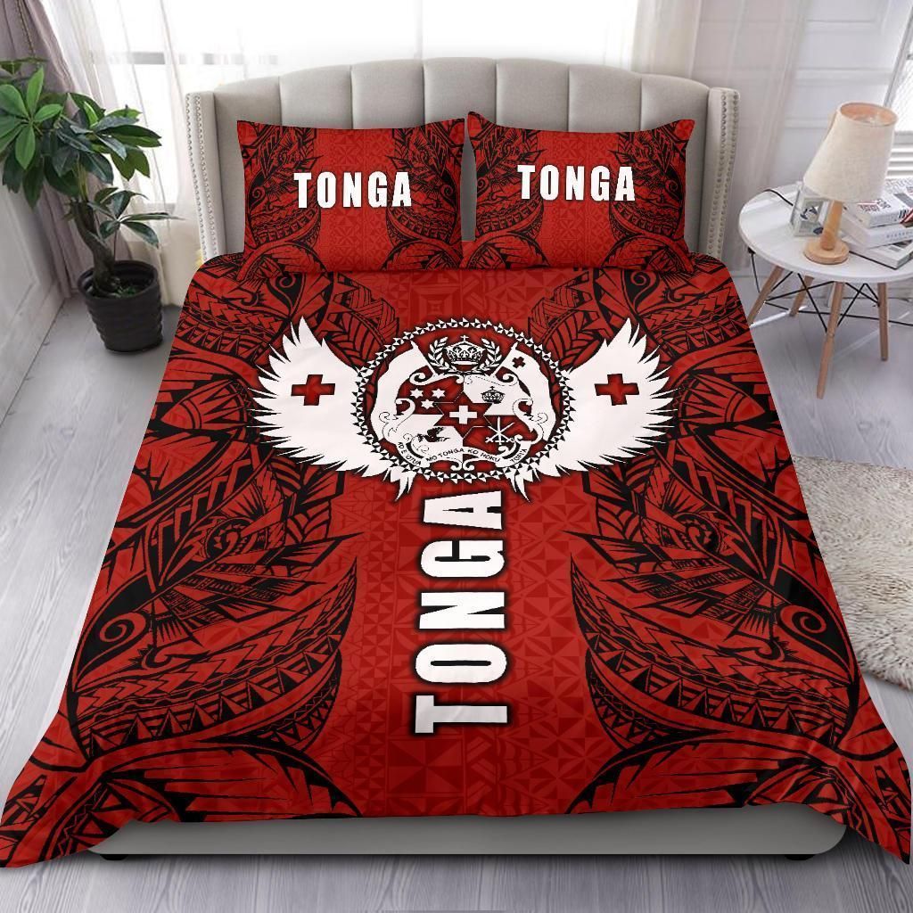 Tonga Polynesian Kingdom Red And White Bedding Set