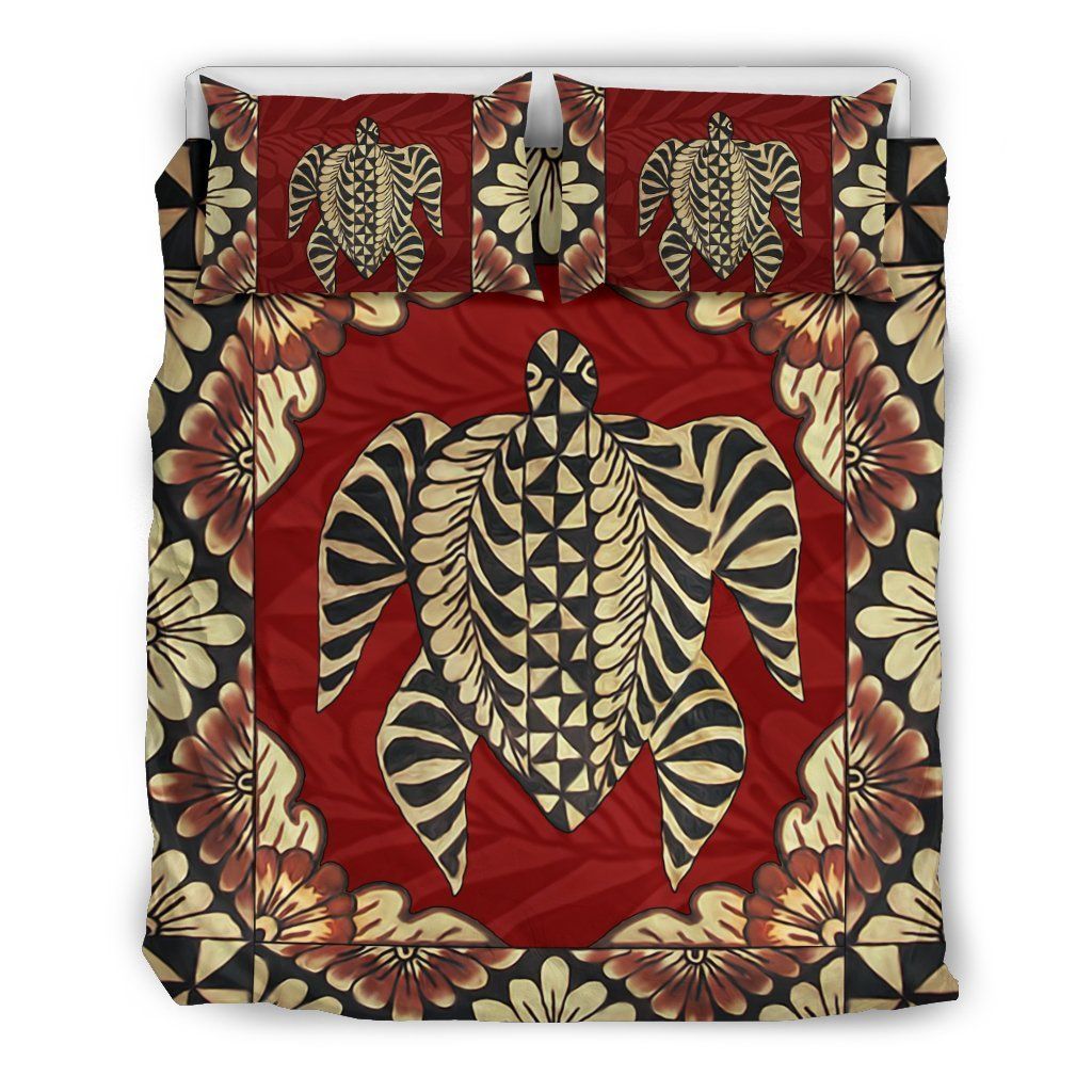 Tonga Turtle Flower Pattern Red Bedding Set