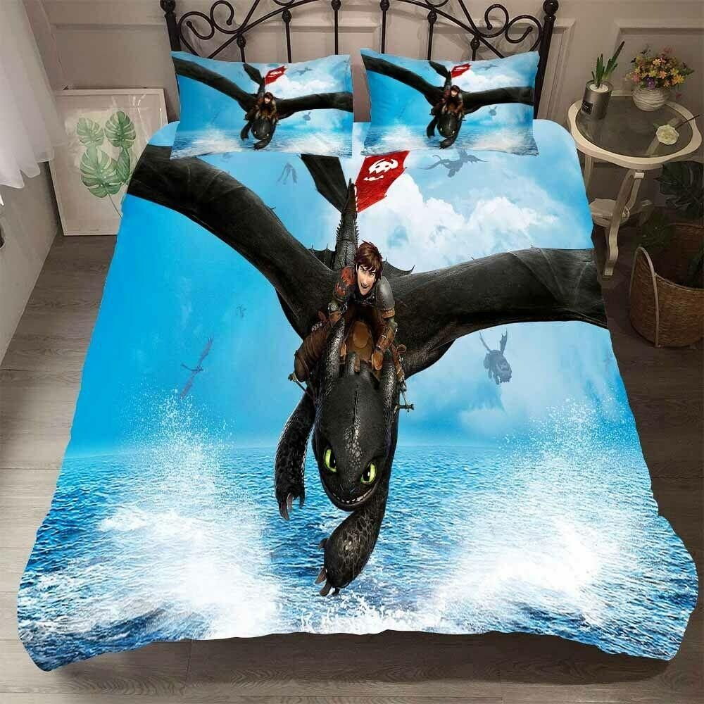 Toothless Flying On Water Printed Bedding Set
