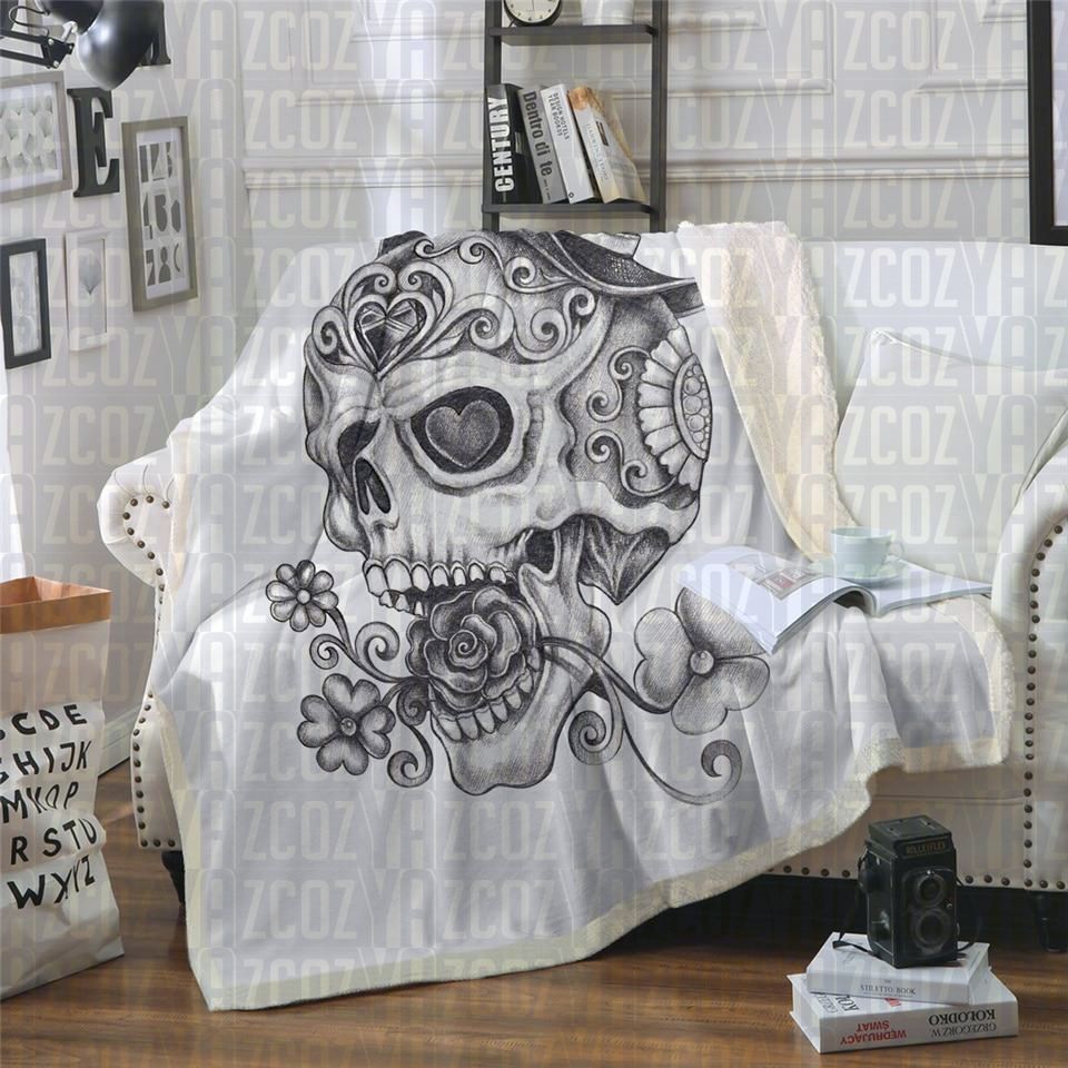 Top Hat Skull Sherpa Fleece Blanket