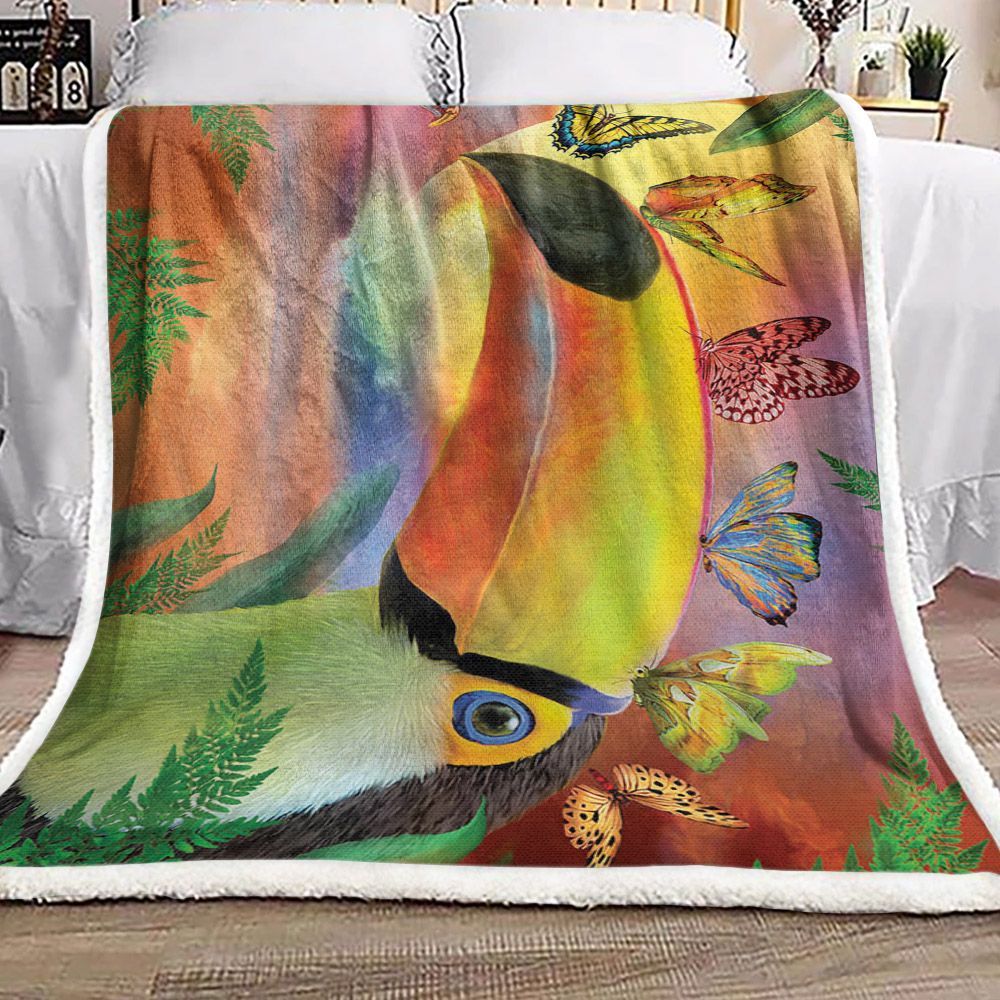 Toucan And Butterfly Sherpa Fleece Blanket