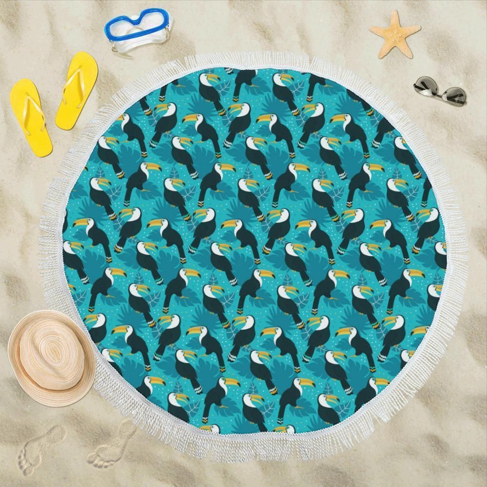 Toucan Parrot Pattern Print Round Beach Towel