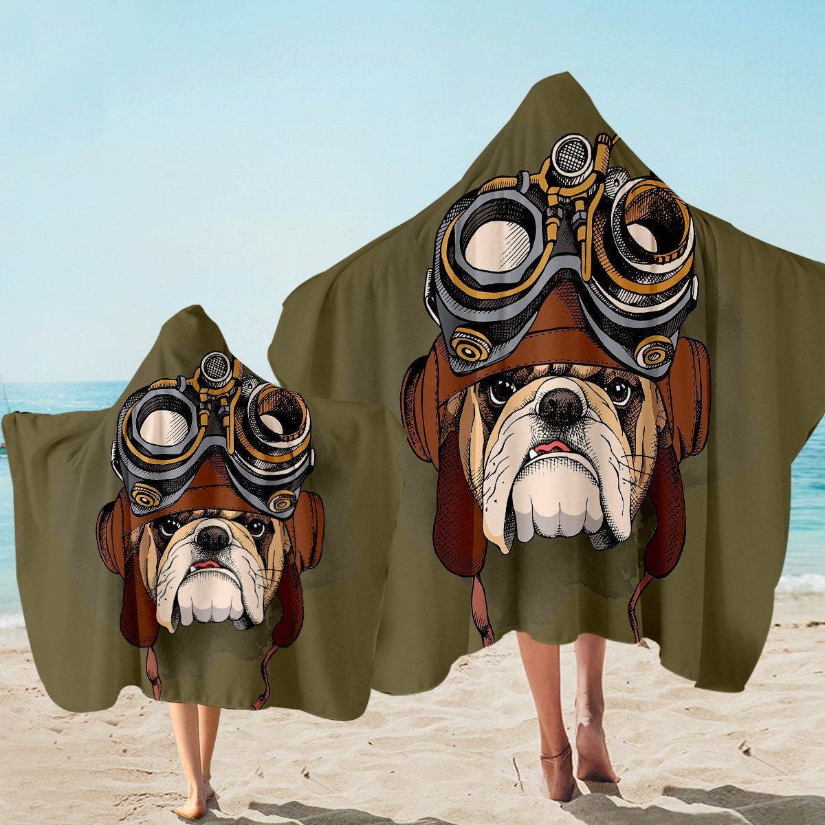 Tough Pug Moss Army Green Background Printed Hooded Towel
