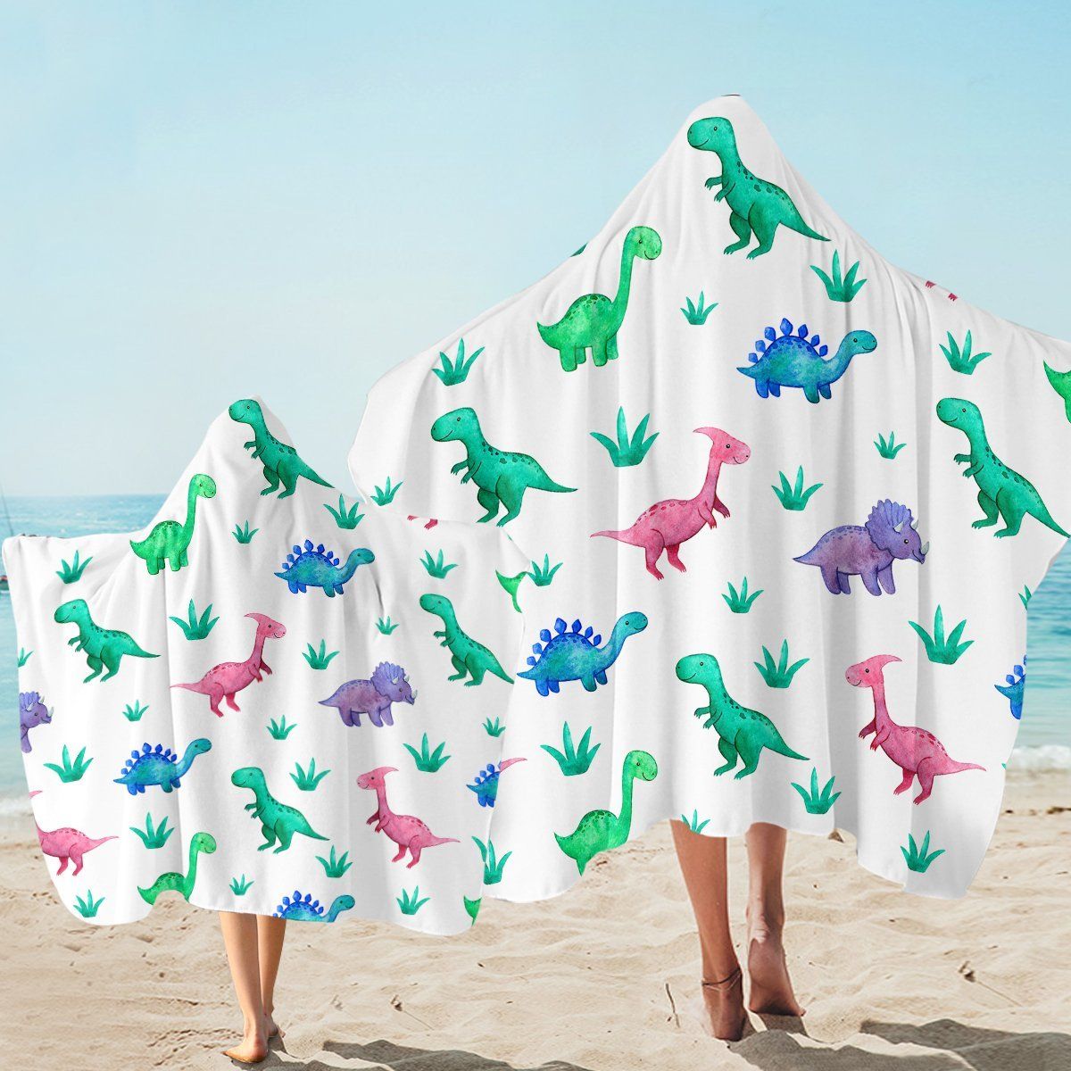 Toy Dinosaurs White Printed Hooded Towel
