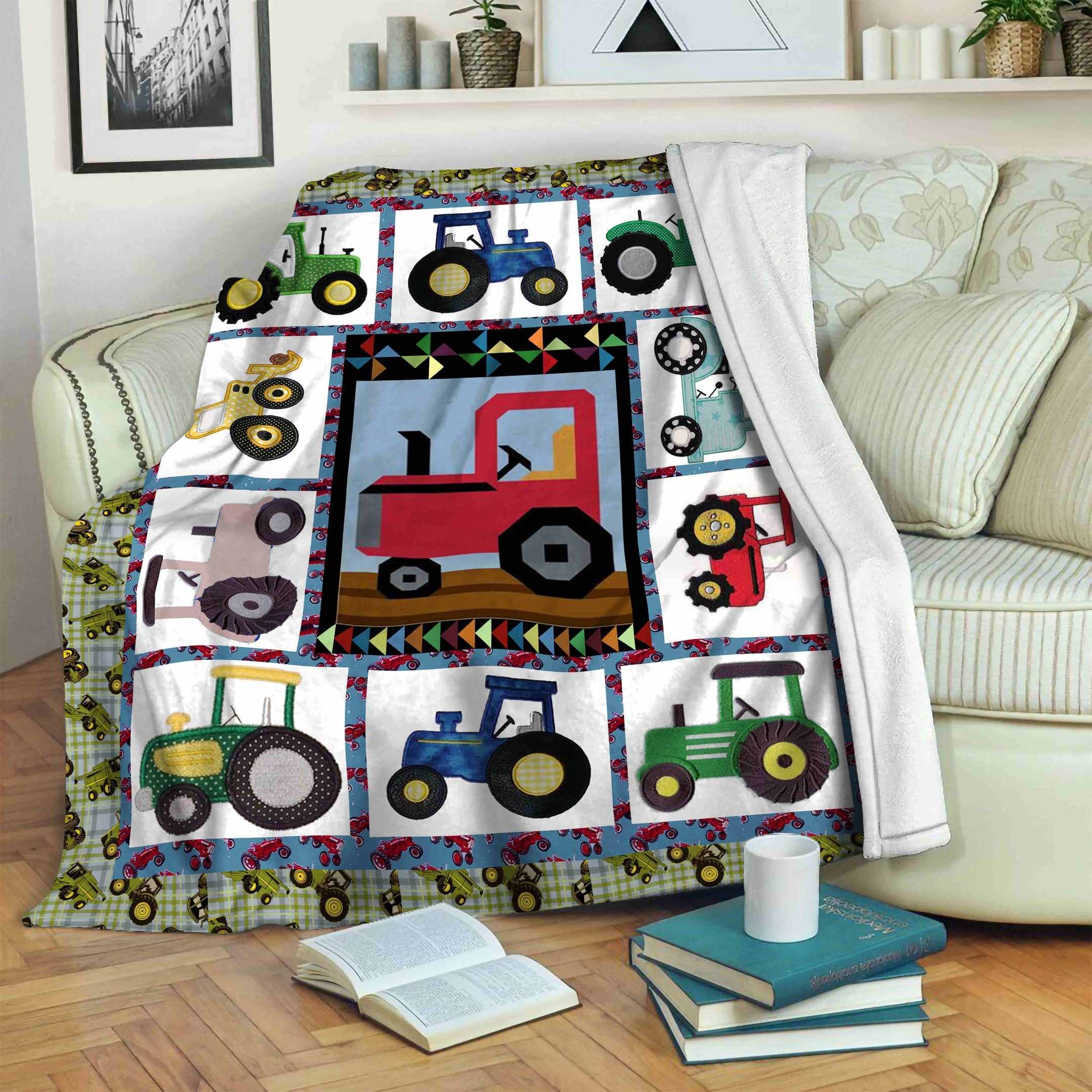 Tractor Cartoon Sherpa Fleece Blanket