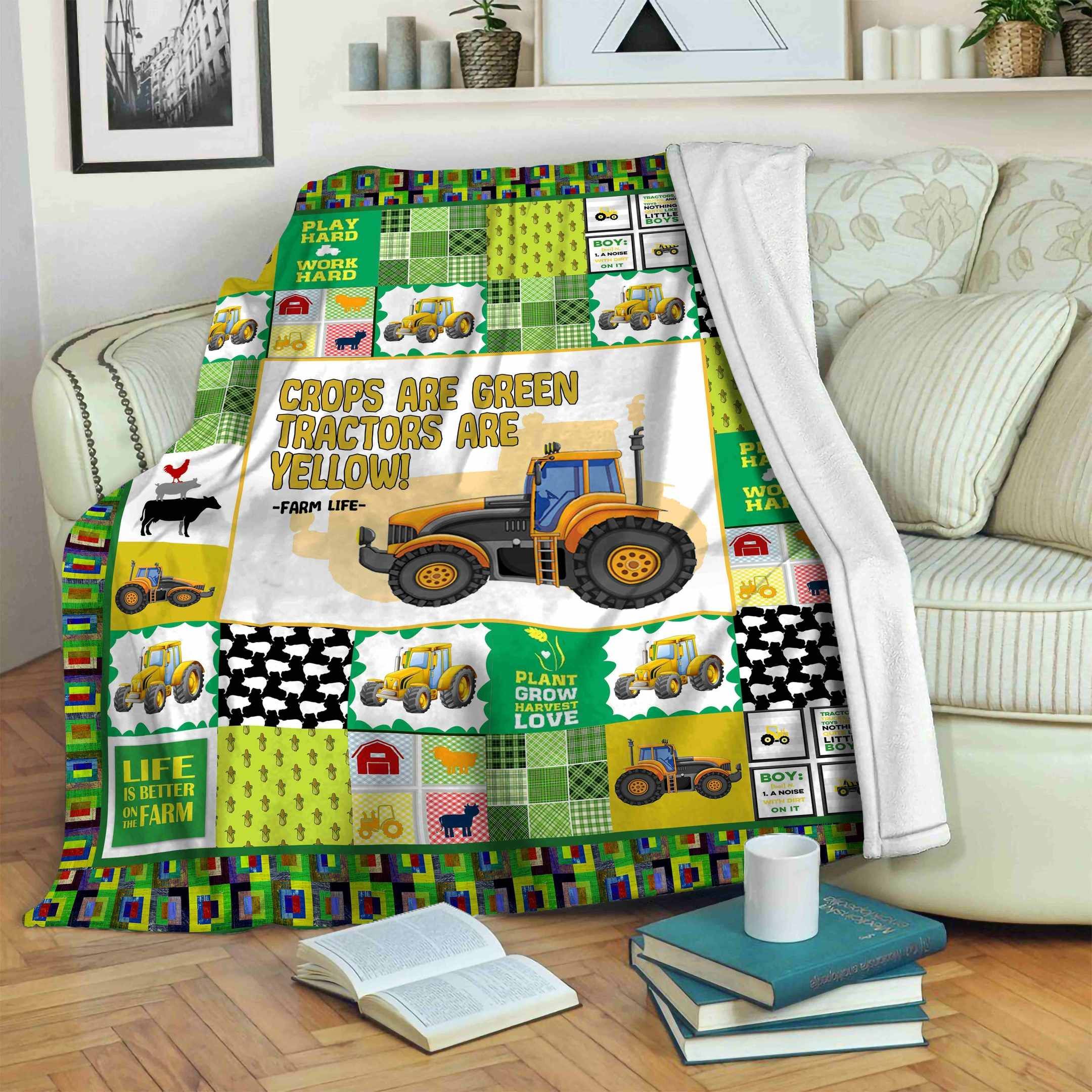 Tractor Crops Are Green Tractors Are Yellow Sherpa Fleece Blanket