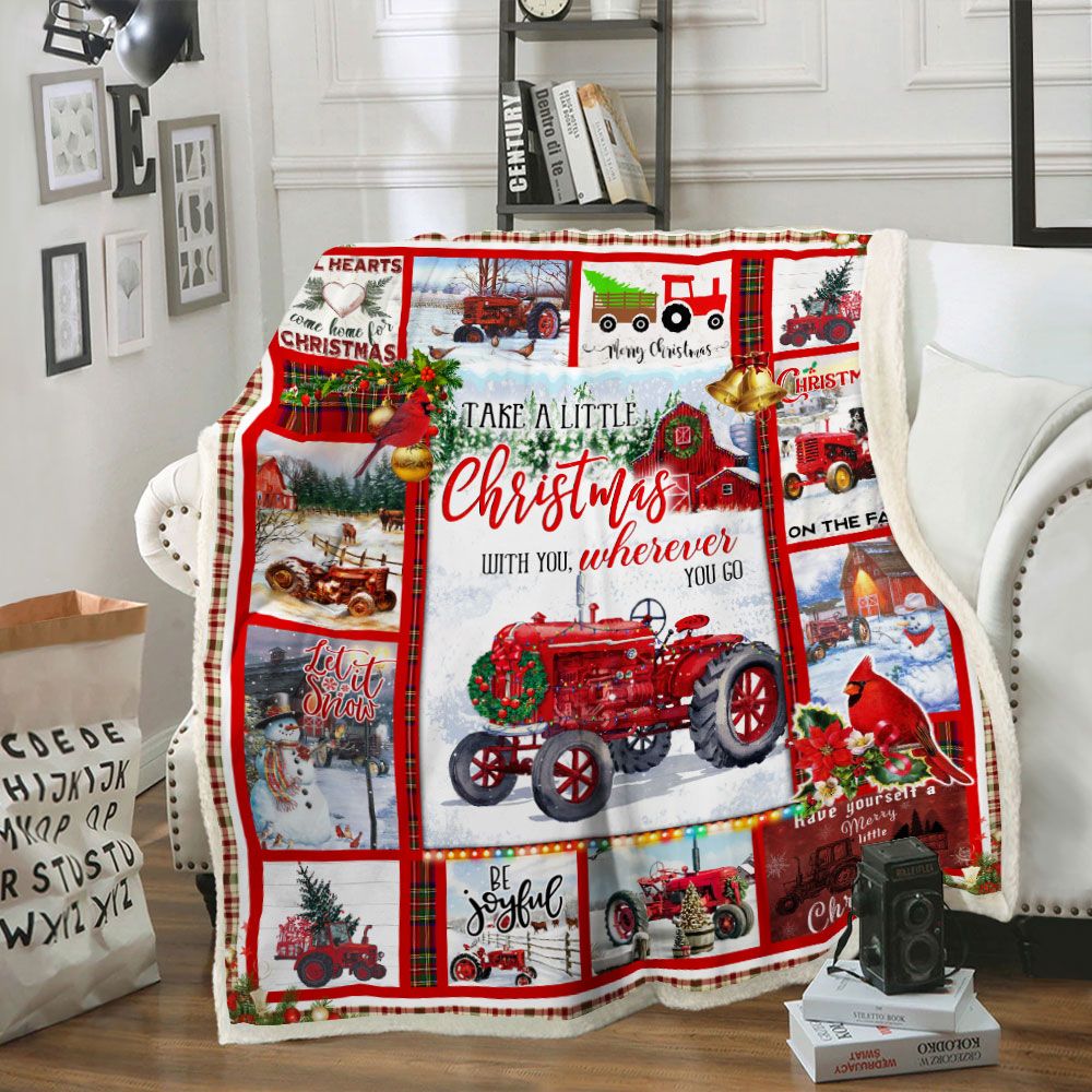 Tractor Farm Christmas Fleece Blanket