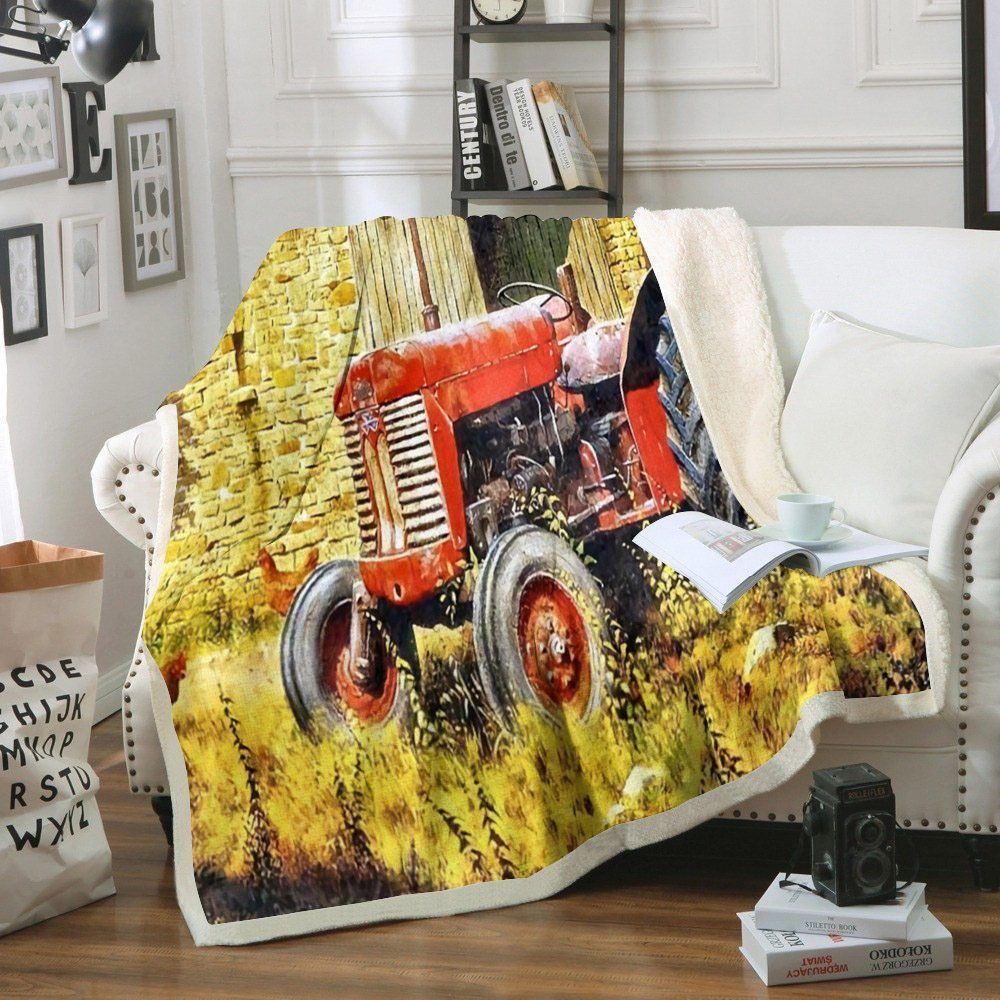 Tractor Farm Sherpa Fleece Blanket