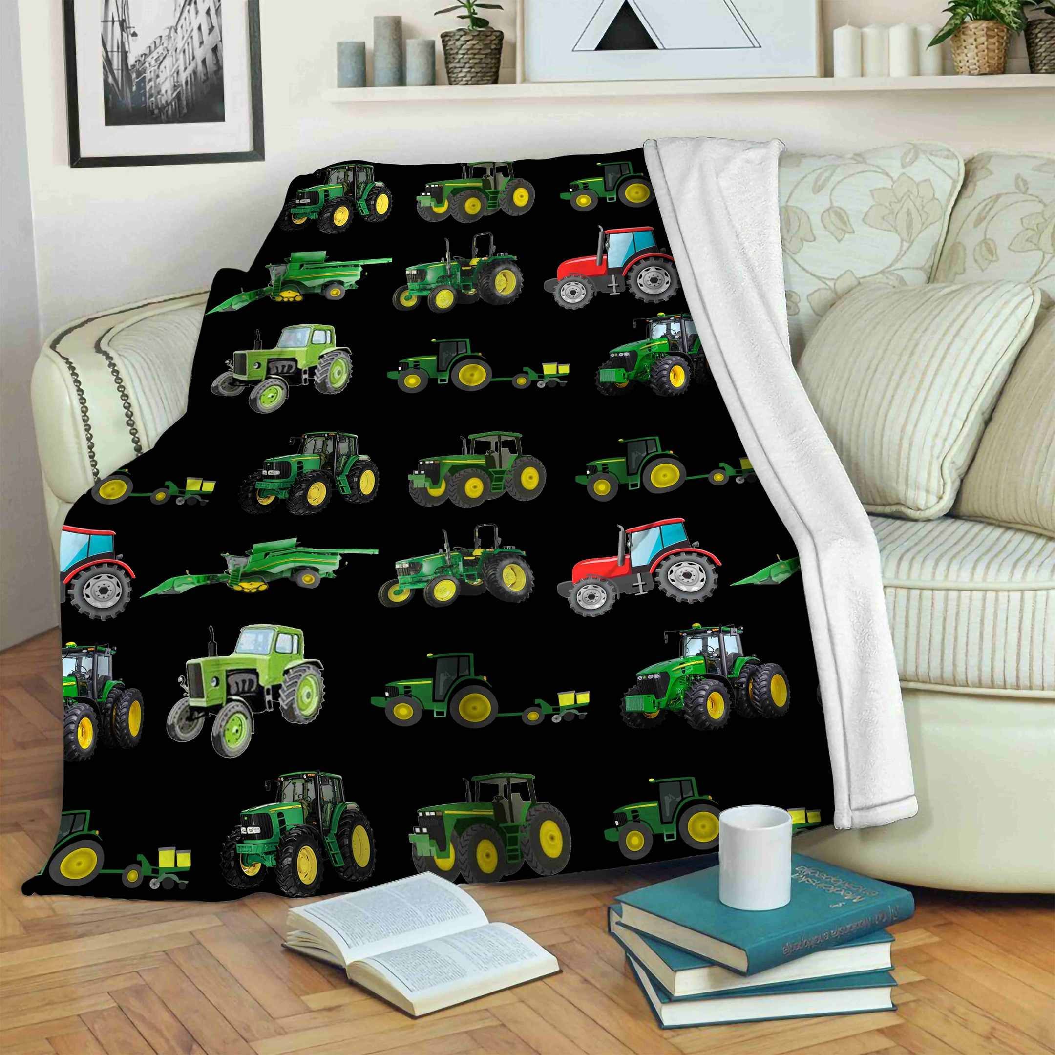 Tractor Green Sherpa Fleece Blanket