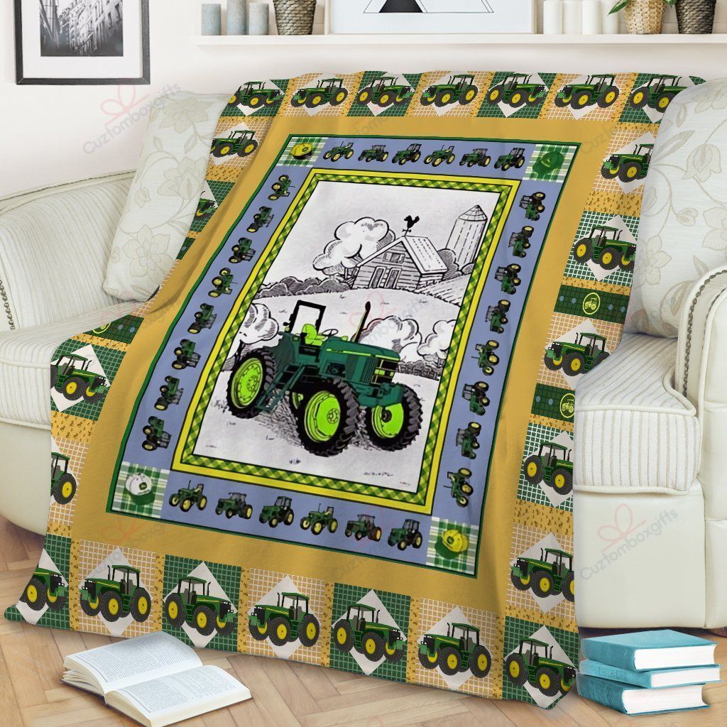 Tractor Green Patern Sherpa Fleece Blanket