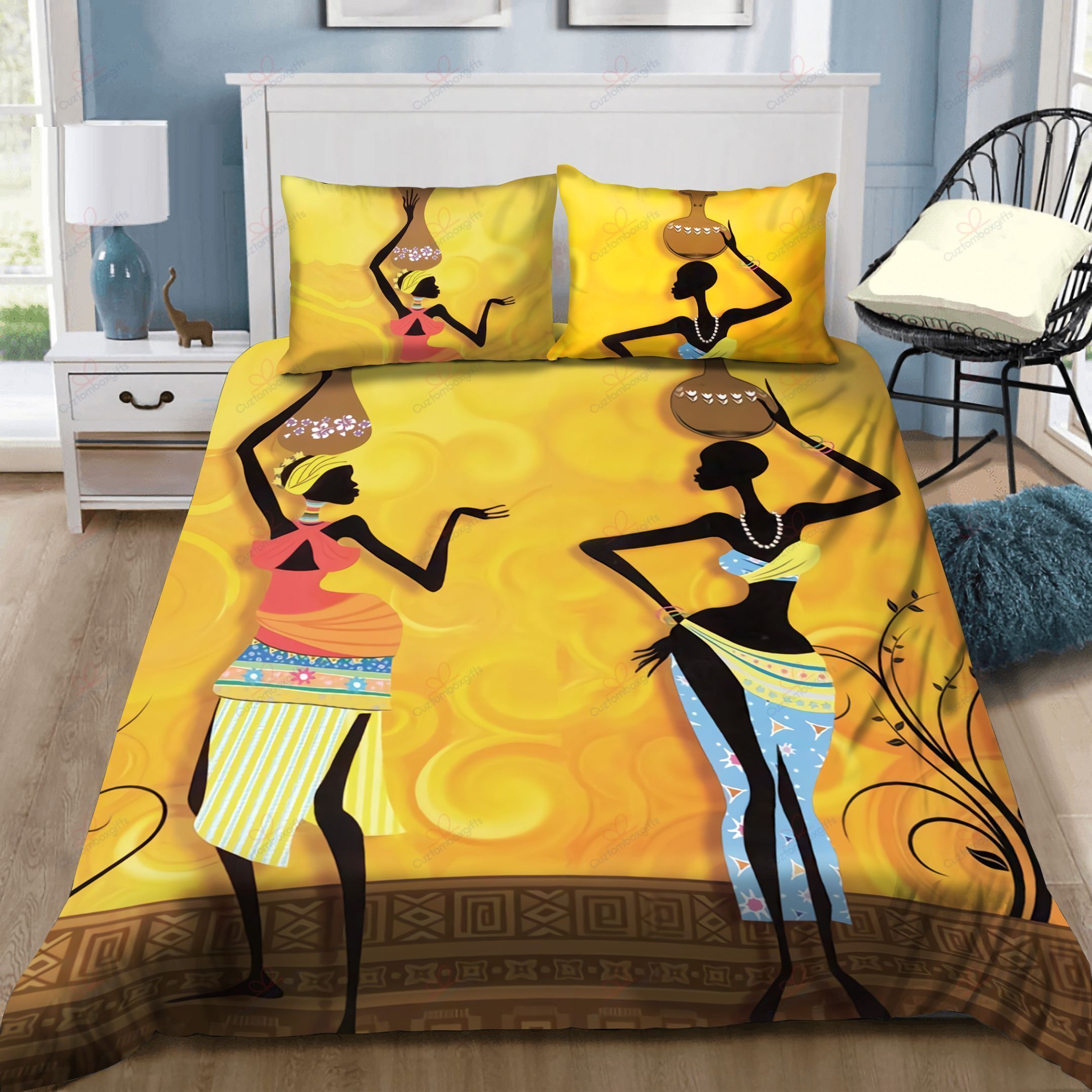 Traditional African Black Women Printed Bedding Set