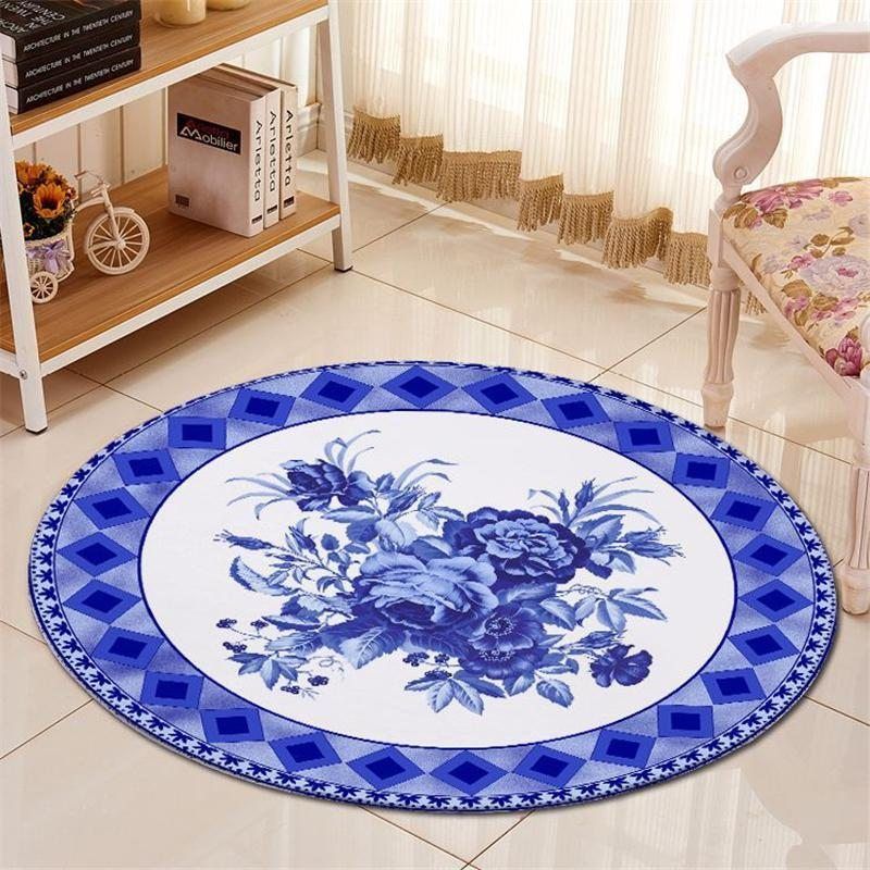 Traditional Chinese Flower Round Carpet