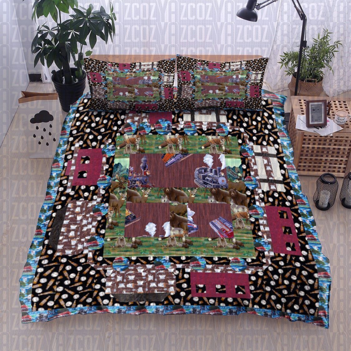 Train Animal Baseball Bedding Set