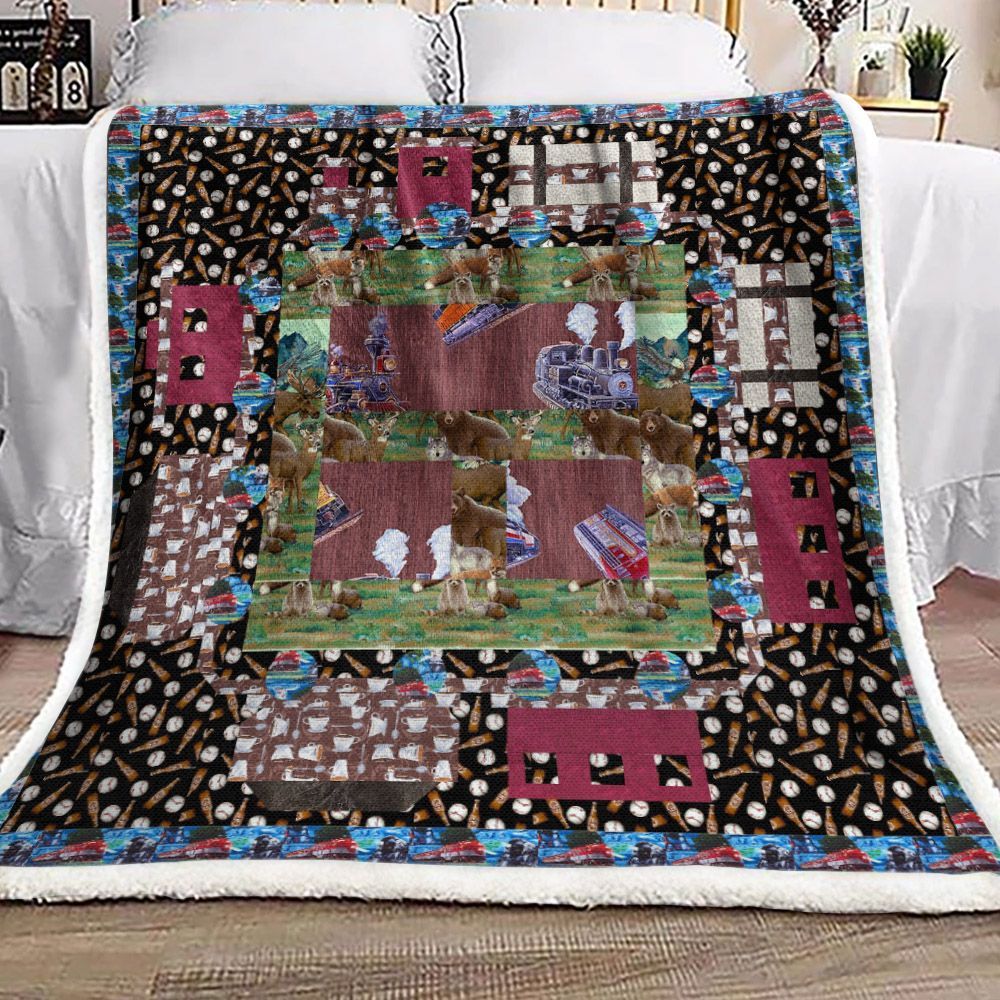 Train Animal Baseball Sherpa Fleece Blanket