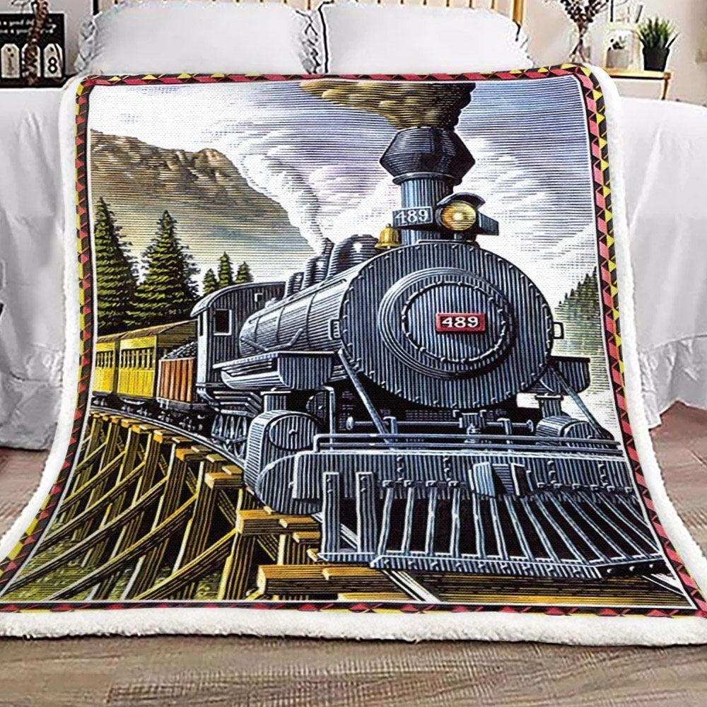 Train Sherpa Fleece Blanket