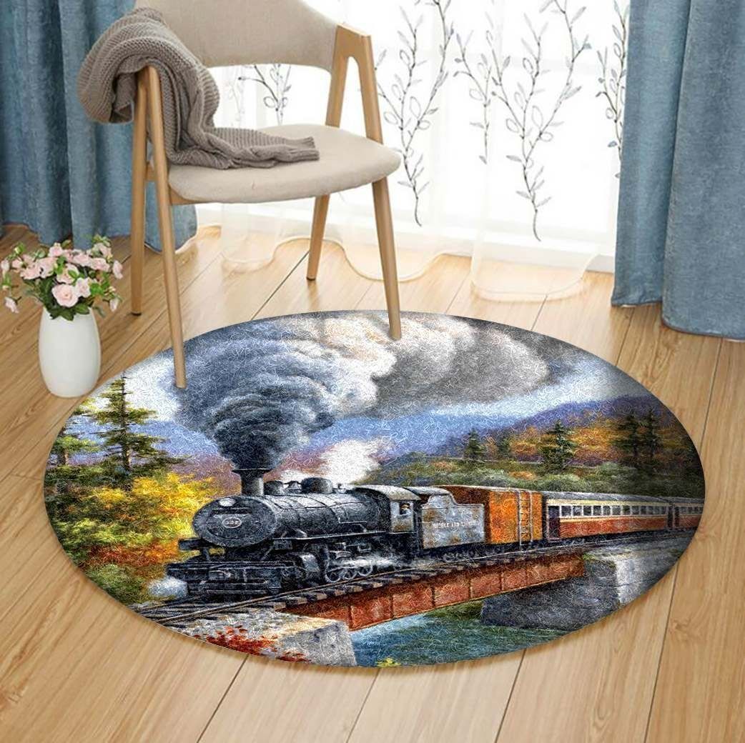 Train In The Autumn Round Carpet