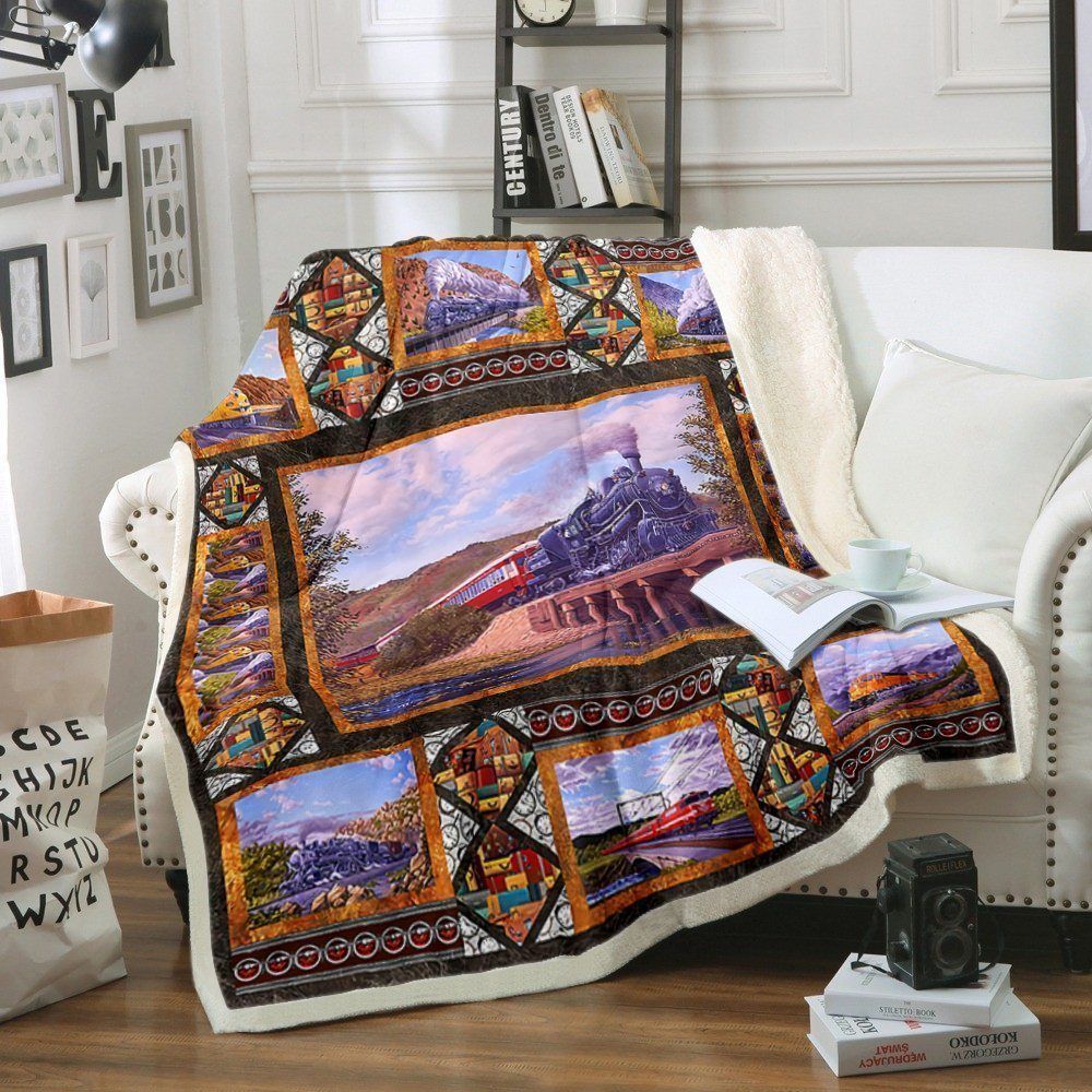 Train Scenery Sherpa Fleece Blanket
