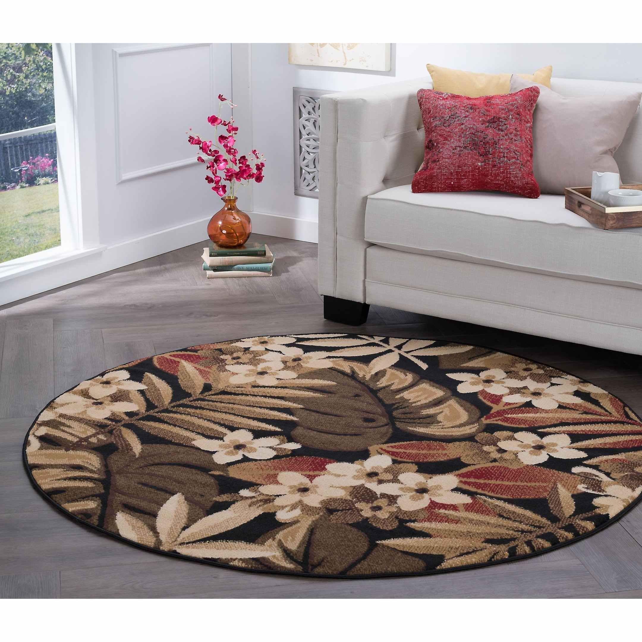 Transitional Floral Round Carpet