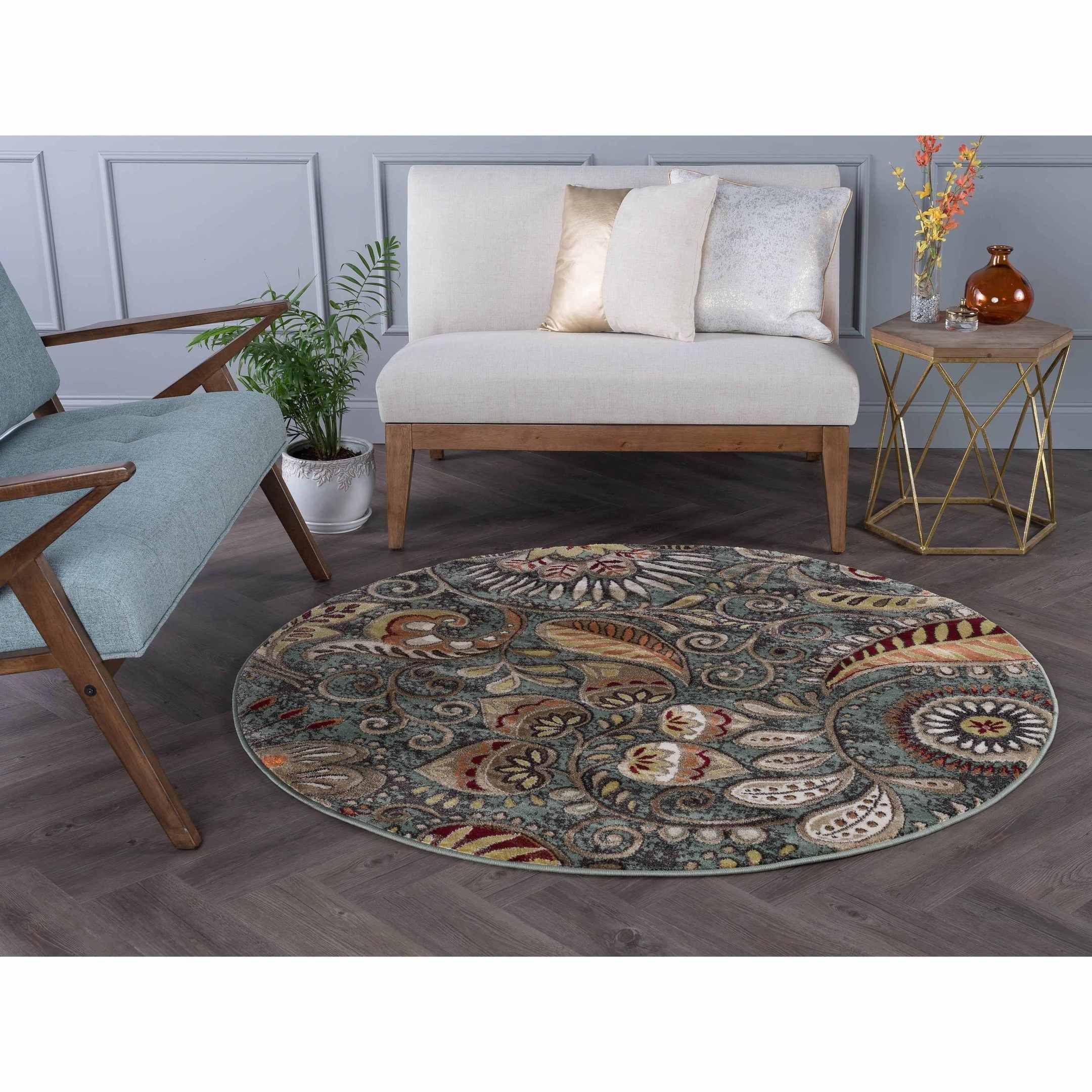 Transitional Floral Round Carpet