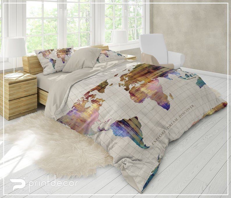 Travel Map Bedding Set