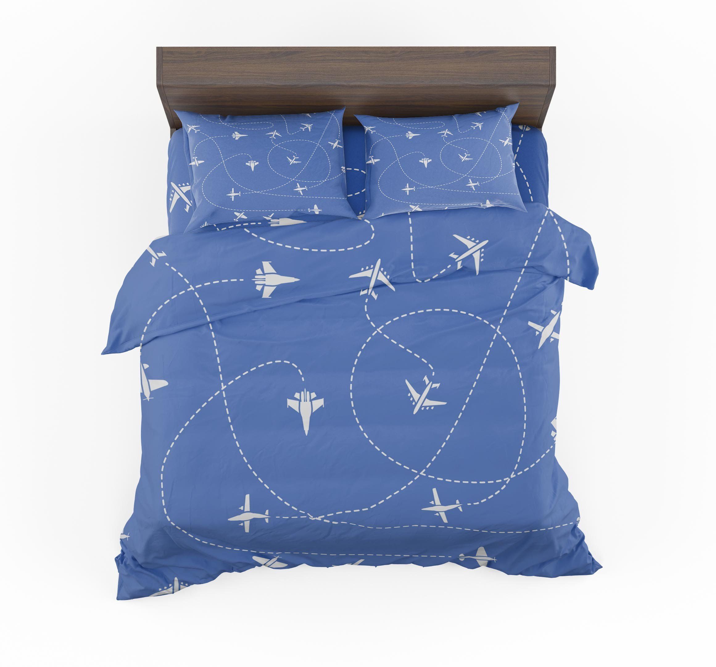 Travel The World By Plane Blue Designed Bedding Set