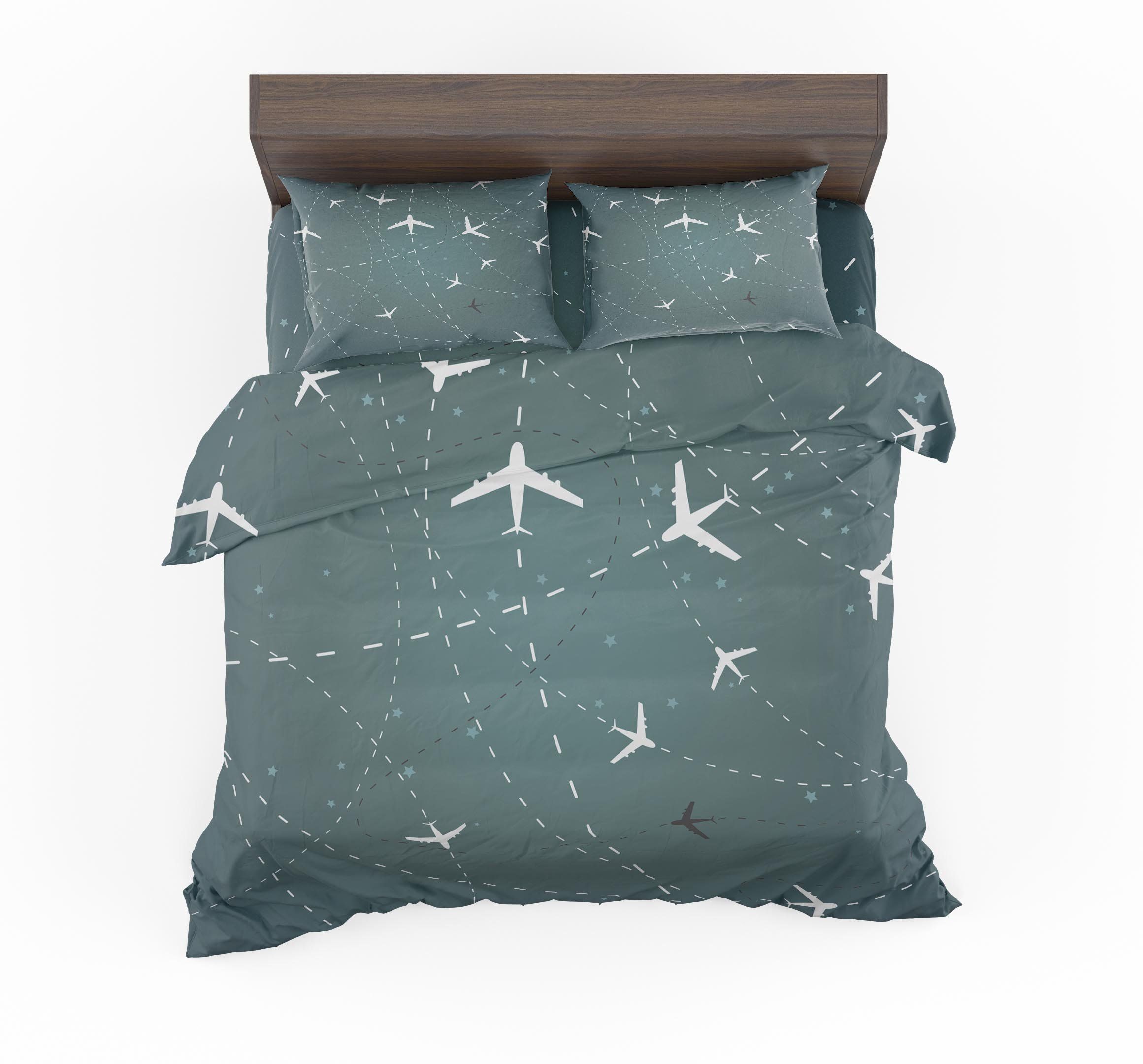 Travelling With Aircraft Green Designed Bedding Set