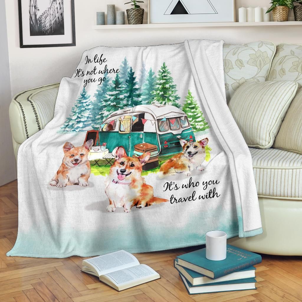 Travelling With Corgi Sherpa Fleece Blanket