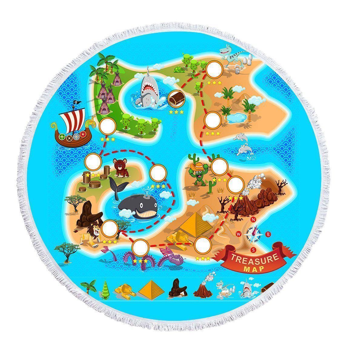 Treasure Island Maps Printed Round Beach Towel