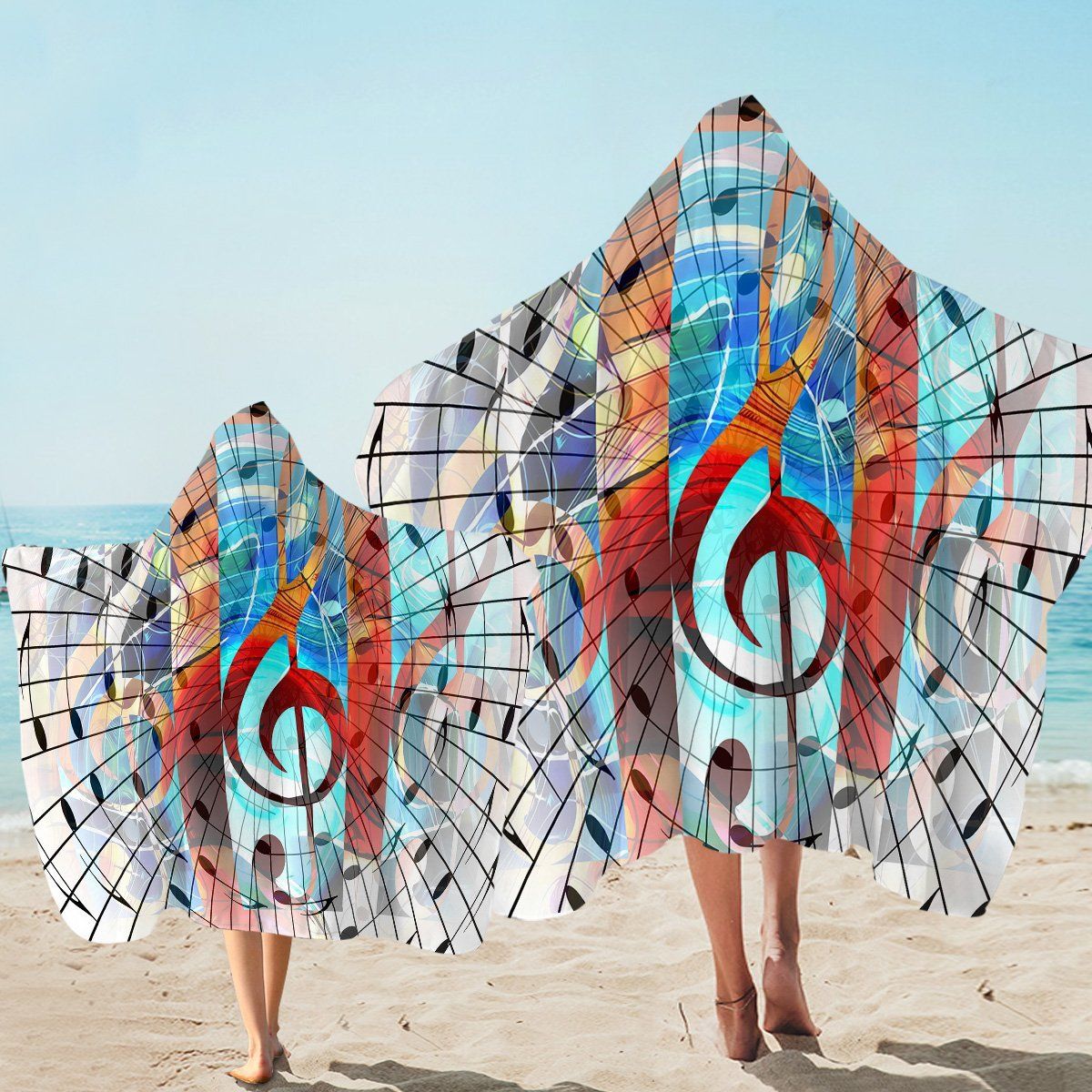 Treble Clef Music Note Pattern Printed Hooded Towel