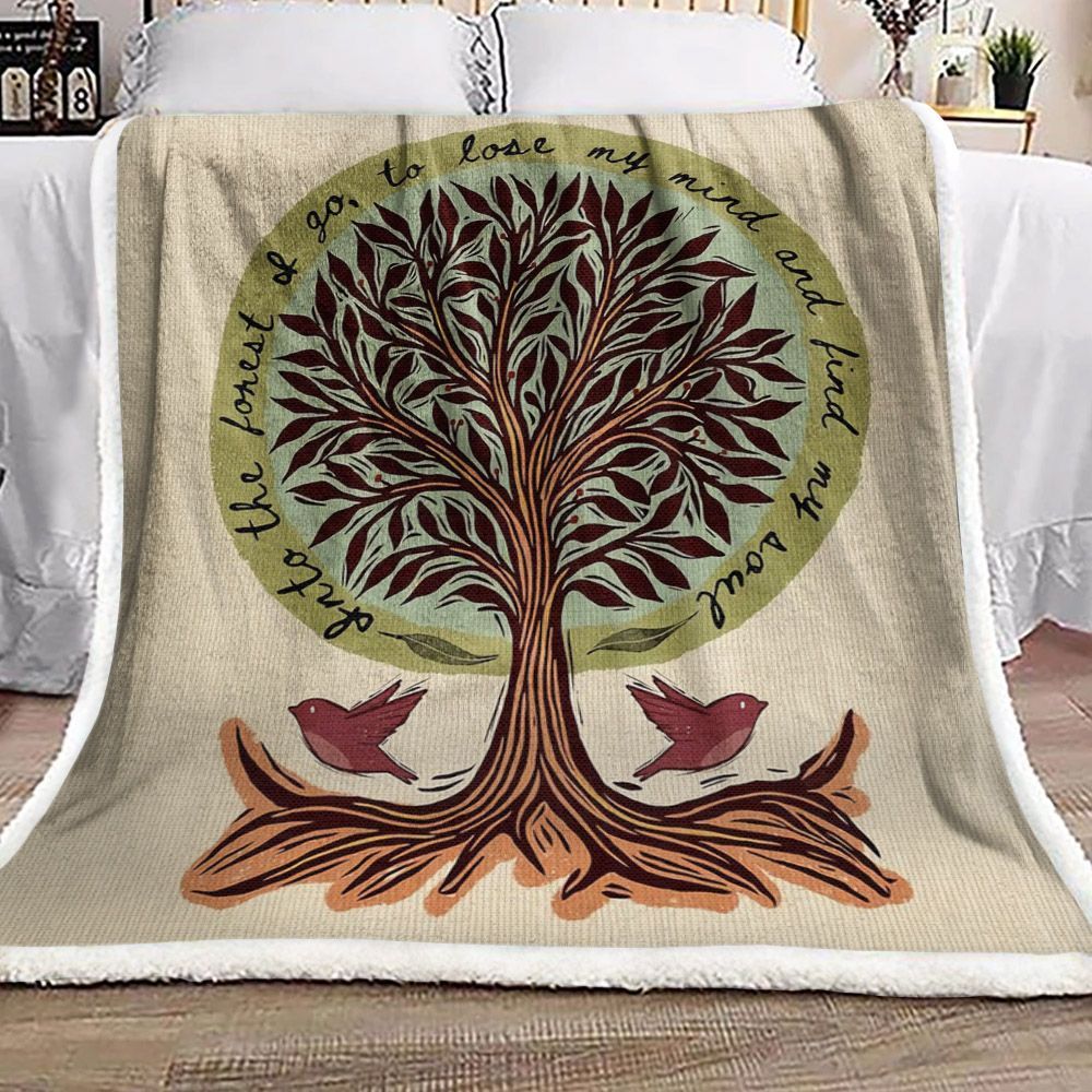 Tree And Bird Sherpa Fleece Blanket
