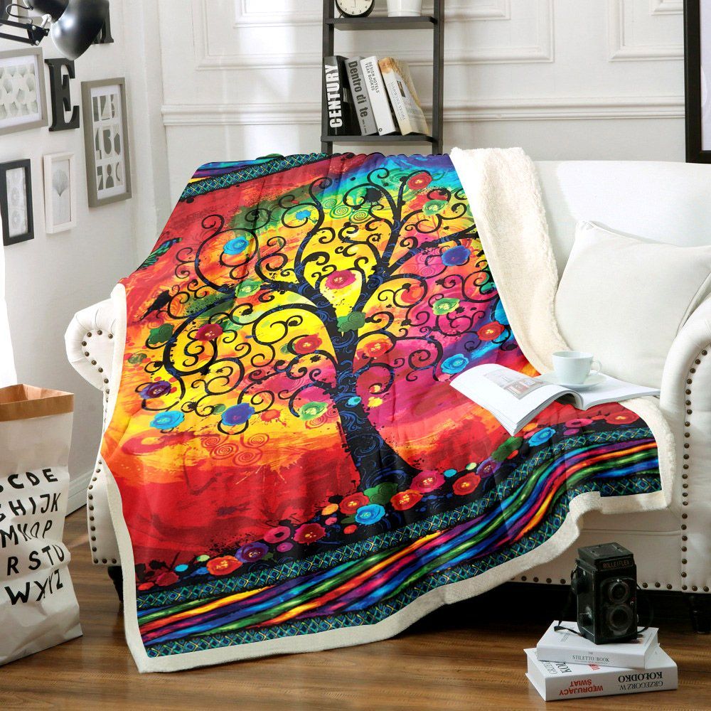 Tree And Butterfly Sherpa Fleece Blanket