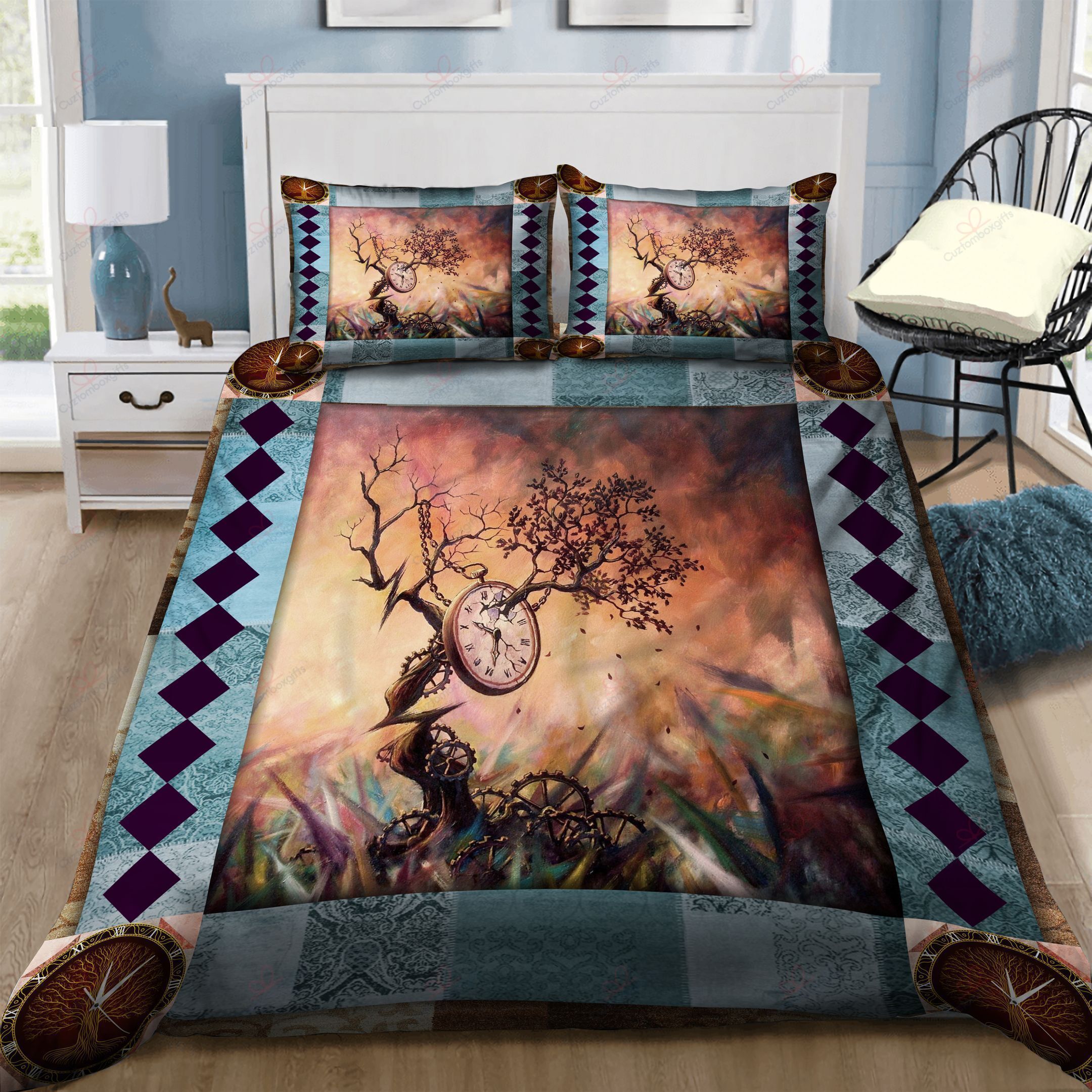 Tree And Clock Bedding Set