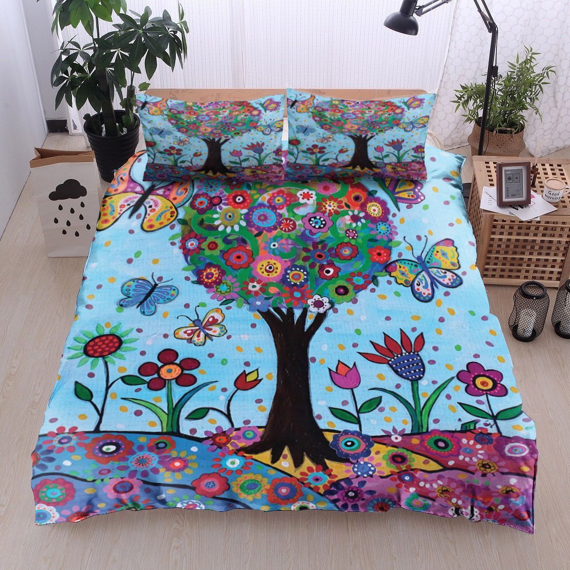 Tree Flower Butterfly Bedding Set