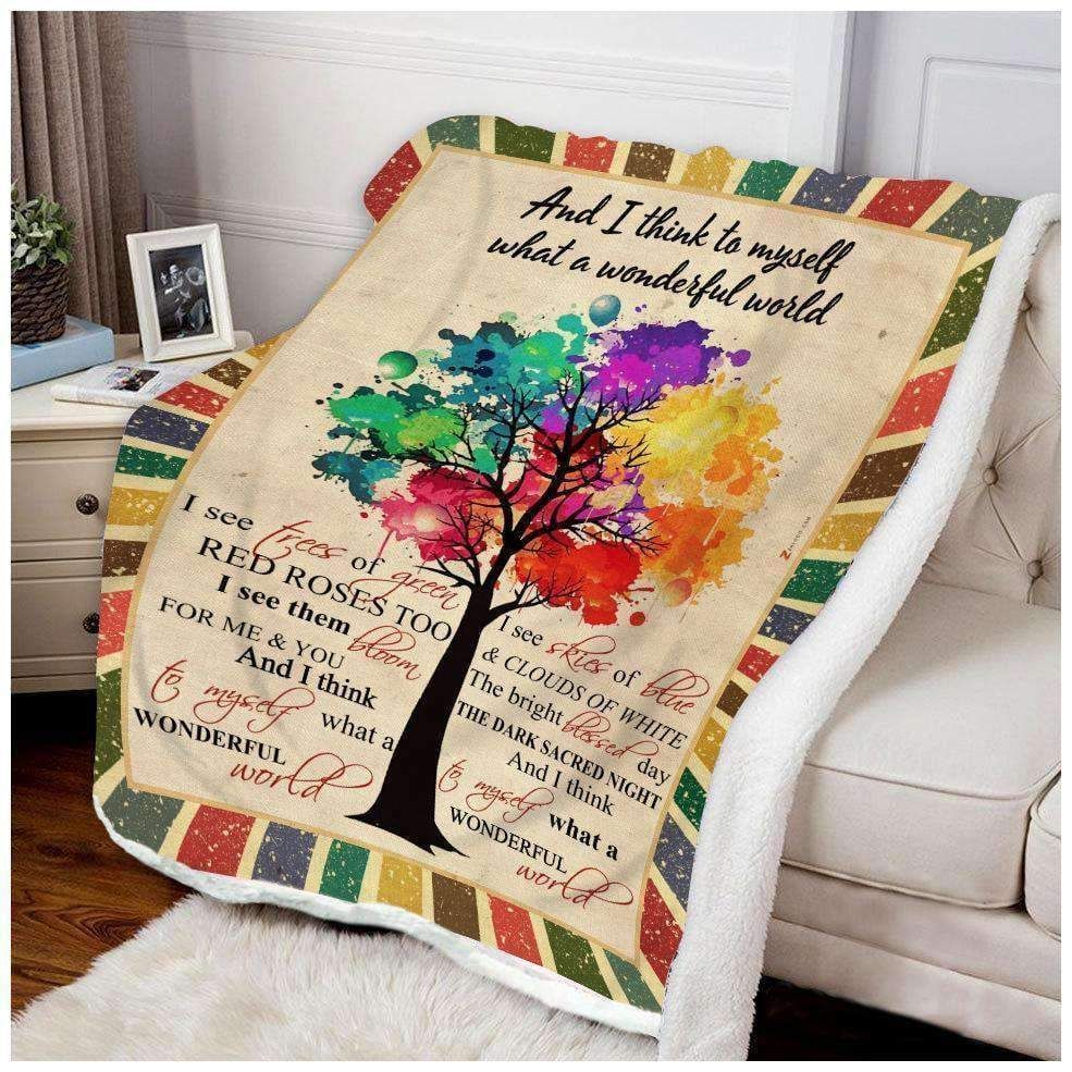 Tree Hippie What A Wonderful World Sherpa Fleece Blanket