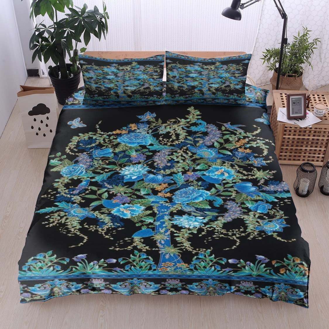 Tree Of Life Blue Flower Bedding Set