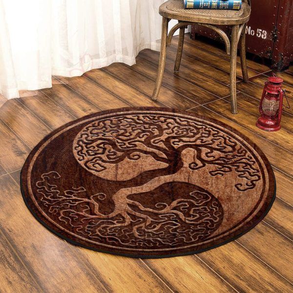 Tree Of Life Brown Pattern Round Carpet