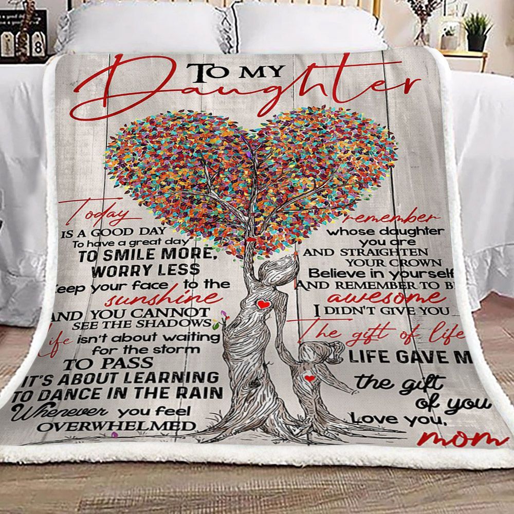 Tree Of Life Family To My Daughter Love Your Mom Sherpa Fleece Blanket